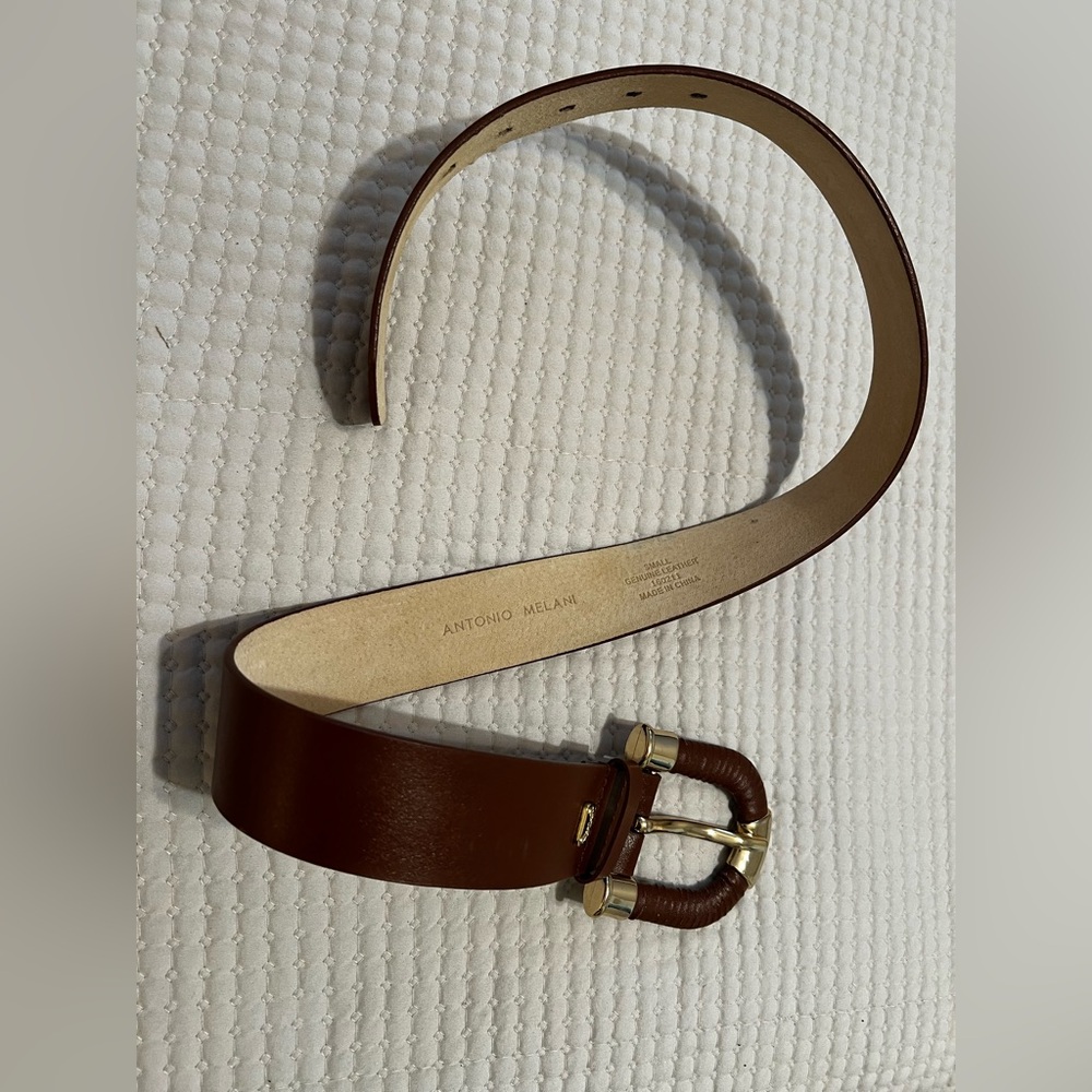 ANTONIO MELANI Tan Leather Belt with Gold Buckle